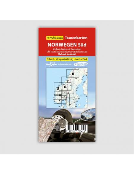 Norvégia - Dél motoros térkép-szet 8 lap LAMINÁLT - Biker Betten