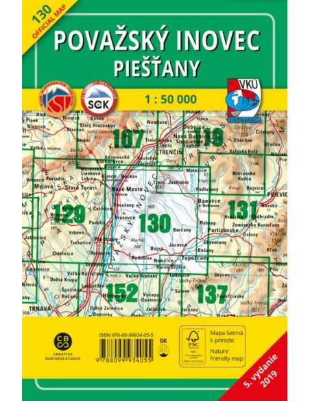 TM 130 Vágmenti Inóc - Pöstyén turistatérkép - Považský Inovec - Piešťany