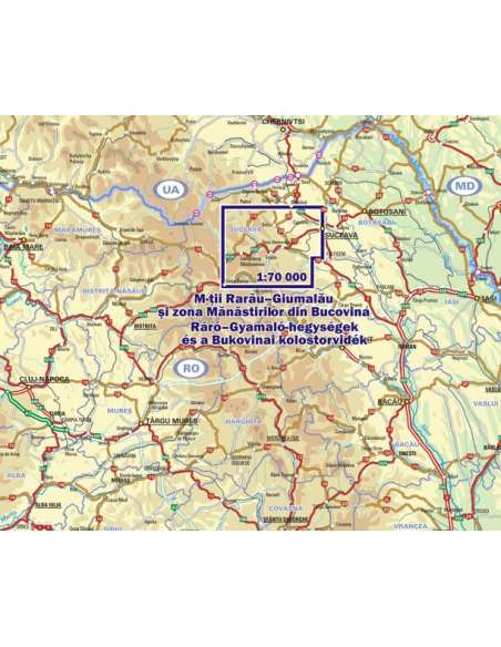 Ráró-Gyamaló hegységek és a Bukovinai kolostorvidék térképe - Munţii Rarău-Giumălau