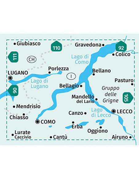 KK 91 Lago di Como - Lago di Lugano túra- és kerékpáros térkép