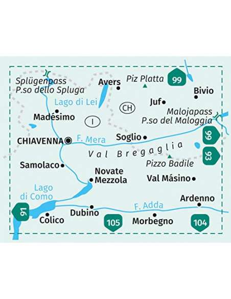 KK 92 Valchiavenna - Val Bregaglia, Valle San Giacomo, Madésimo, Morbegno, Val Másino túra-, kerékpáros- és sítérkép