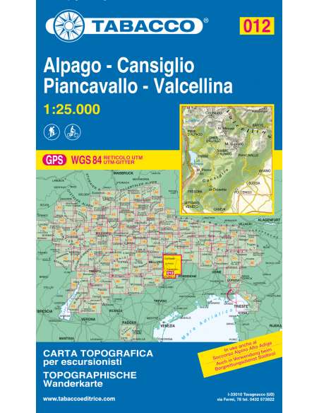 TO 012 Alpago - Cansiglio - Piancavallo - Valcellina térkép
