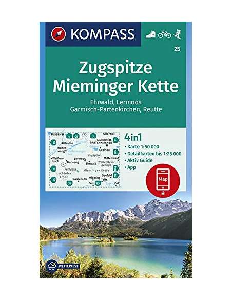 KK 25 Zugspitze - Mieminger Kette - Ehrwald - Lermoos - Garmisch-Partenkirchen - Reutte túra- és sítérkép