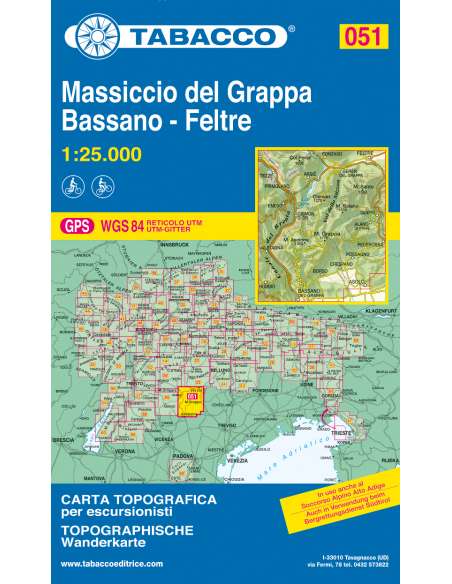 TO 051 Massiccio del Grappa - Bassano - Feltre térkép