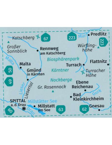KK 66 Biospharenpark Karntner Nockberge - Liesertal túra- és kerékpáros és sífutó térkép