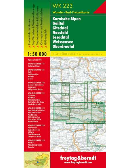 WK 223 Karnische Alpen - Gailtal - Gitschtal - Nassfeld - Lesachtal - Weissensee - Oberdrautal túratérkép