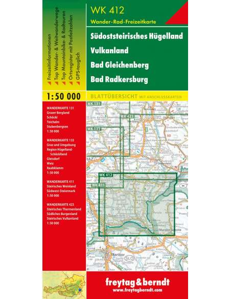 WK 412 - Südsteirisches Hügelland - Vulkanland - Bad Gleichenberg - Bad Radkersburg túratérkép