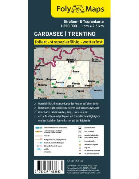 Gardasee - Trentino - Garda-tó motoros térkép - laminált  - Biker Betten