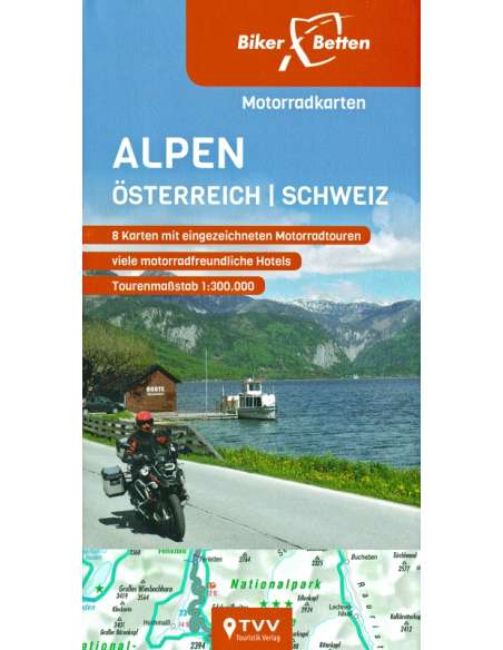 Alpen -  Alpok - Ausztria - Svájc motoros térkép 8 lap - Biker Betten