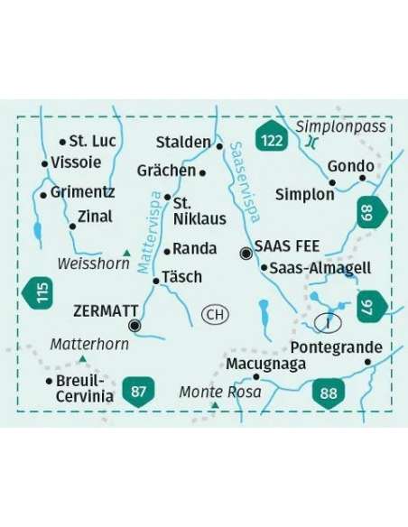 KK 117 Zermatt Saas-Fee laminált turistatérkép
