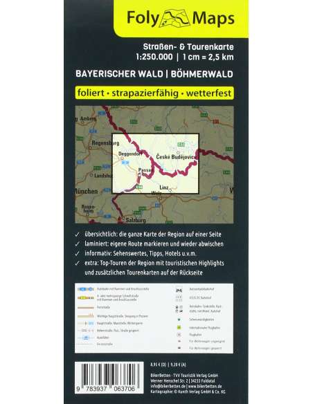 Bayerischer Wald & Böhmerwald - Bajor-erdő - Cseh-erdő motoros térkép - laminált  - Biker Betten
