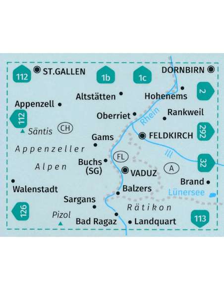 KK 21 Liechtenstein - Feldkirch - Vaduz túra-, sí- és kerékpáros térkép