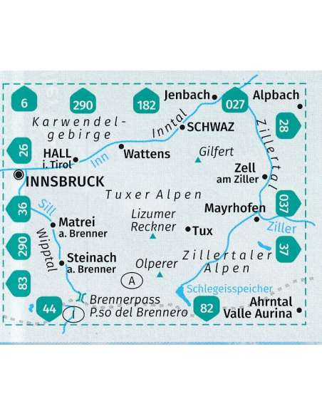 KK 34 Tuxer Alpen - Inntal - Wipptal - Zillertal turistatérkép