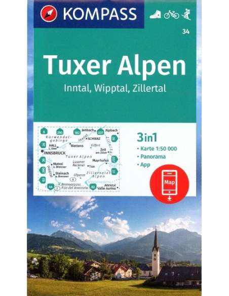KK 34 Tuxer Alpen - Inntal - Wipptal - Zillertal turistatérkép