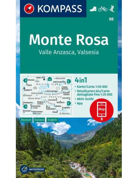 KK 88 Monte Rosa, Valle Anzasca, Valsesia turistatérkép 2023