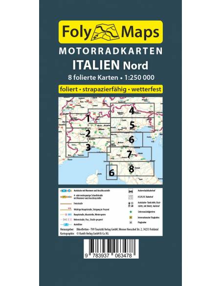 Italien nord - Észak-Olaszország motoros térkép-szet 8 lap LAMINÁLT - Biker Betten