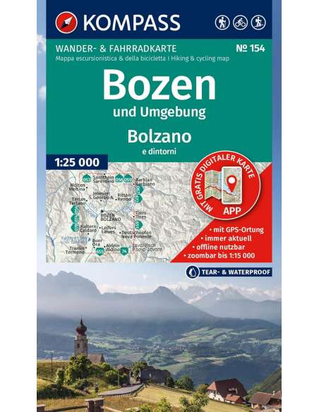 KK 154 Bozen und Umgebung - Bolzano túra-, sí- és kerékpáros térkép