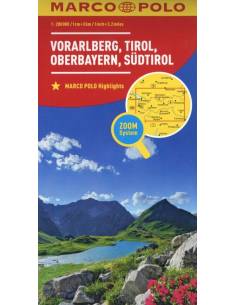 Vorarlberg, Tirol, Felső-Bajorország, Dél-Tirol térkép -...