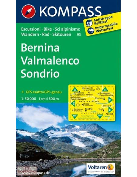 KK 93 Bernina - Valmalenco - Sondrio túra-, kerékpáros- és sítérkép